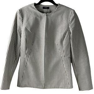 Theory Check Peplum-Back Sculpture Jacket Ivory Tan Grid Stretch Women's Size 10